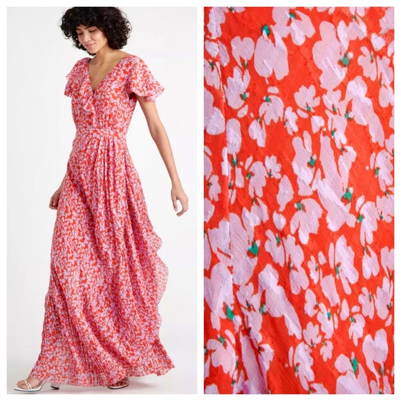 $795 TANYA TAYLOR NWT Designer Silk Boho Red Purple Floral Maxi Dress — Size 6 - Picture 2 of 16